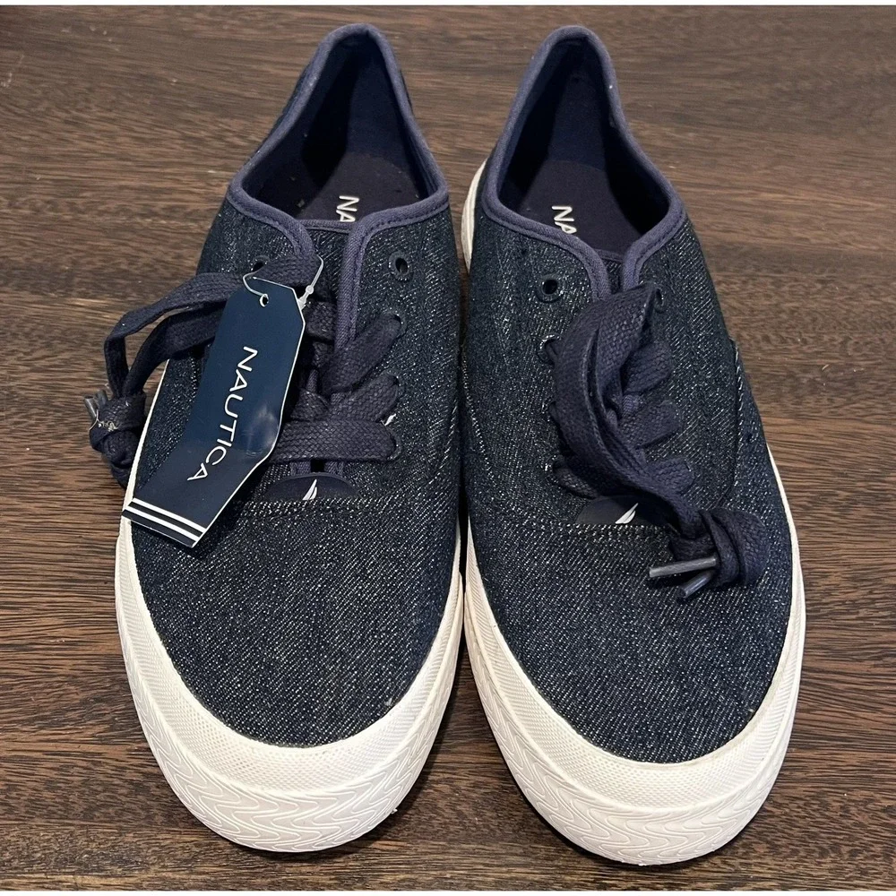 Nautica Deckloom Indigo Denim‎ textile upper Laced Oxford Men's Shoes SIZE 9.5